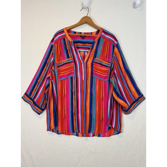 Torrid Harper Blouse Striped Size 3 Roll Tab Sleeve V-neck - Picture 1 of 7